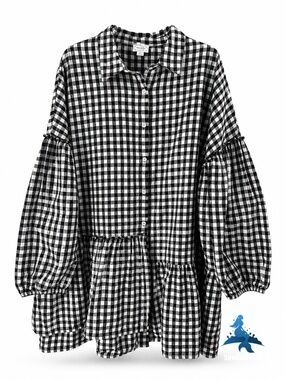 1320 Mud Pie Mary Ruffle Dress – Large – Black White Gingham